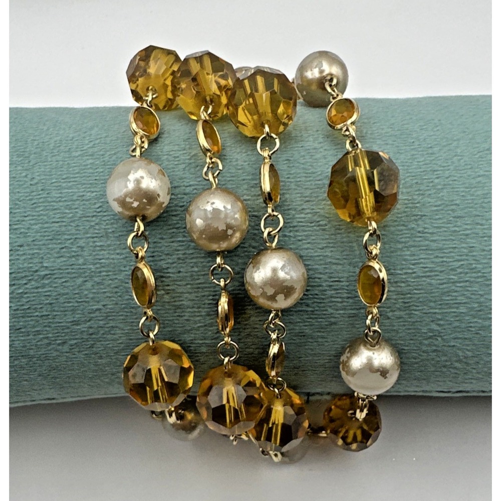 Joan Rivers Women's Necklace Gold Tone Metal Faux Pearls Bezel Crystals 36 in - Picture 2 of 10